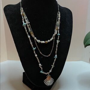 paparazzi Turquoise, White and Gold Multi-Strand Shell Pendant Necklace